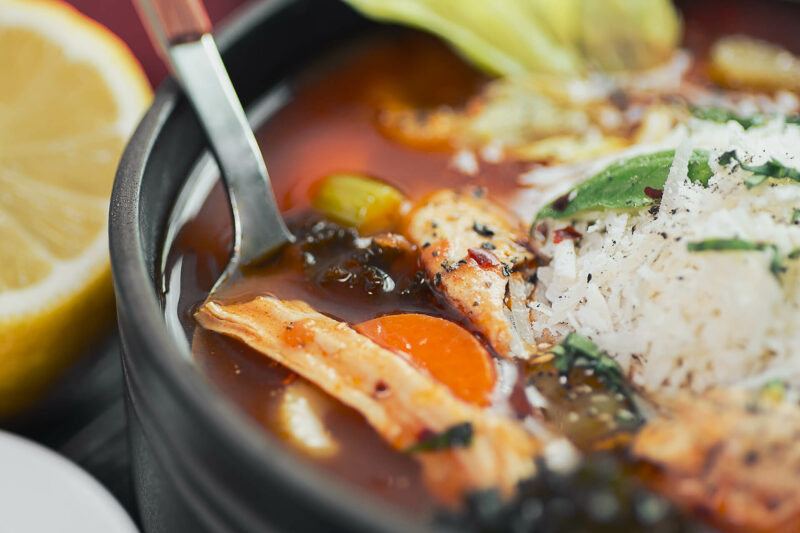 A close up of Leftover Thanksgiving Turkey Soup